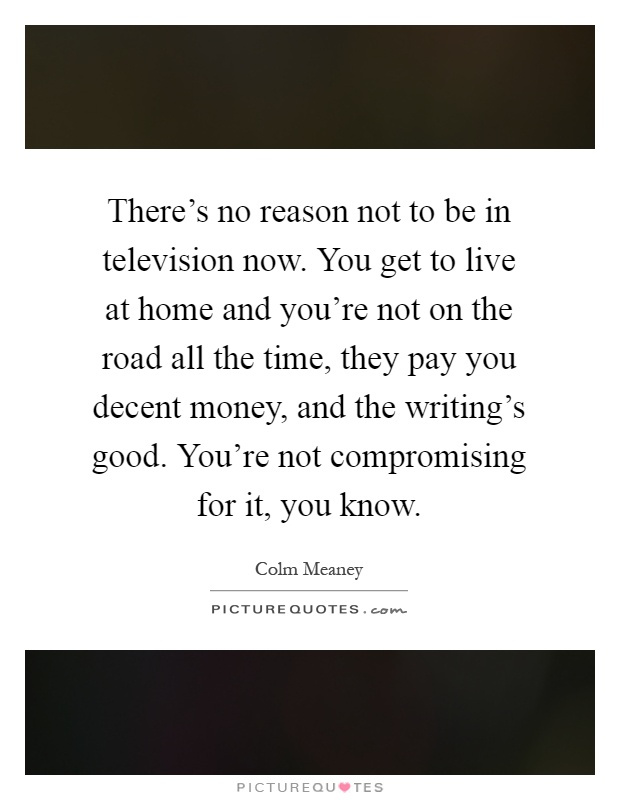 There's no reason not to be in television now. You get to live at home and you're not on the road all the time, they pay you decent money, and the writing's good. You're not compromising for it, you know Picture Quote #1