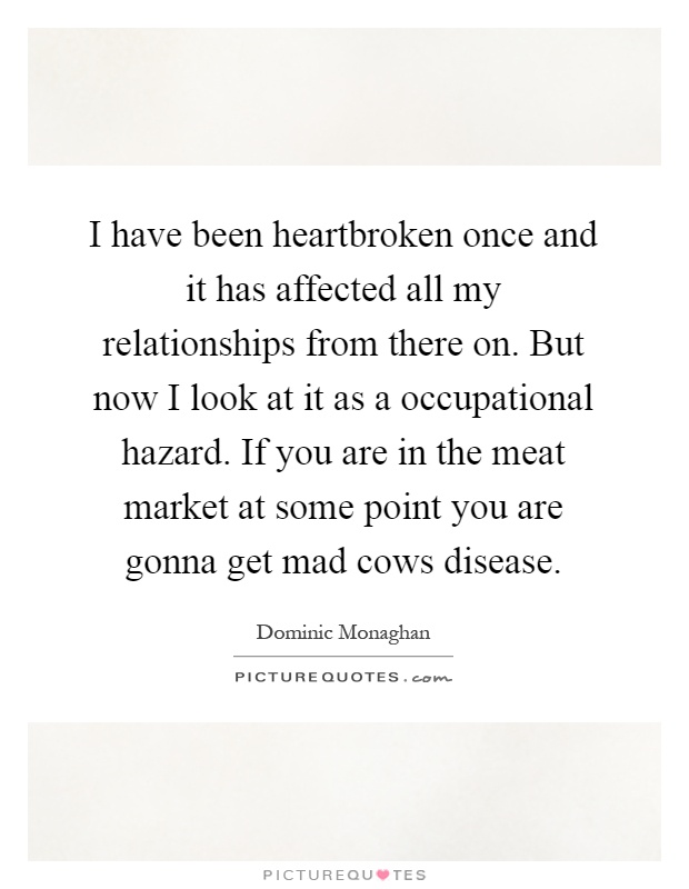 I have been heartbroken once and it has affected all my relationships from there on. But now I look at it as a occupational hazard. If you are in the meat market at some point you are gonna get mad cows disease Picture Quote #1