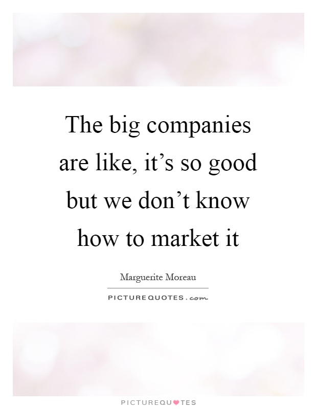 The big companies are like, it's so good but we don't know how to market it Picture Quote #1