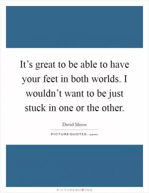 It’s great to be able to have your feet in both worlds. I wouldn’t want to be just stuck in one or the other Picture Quote #1