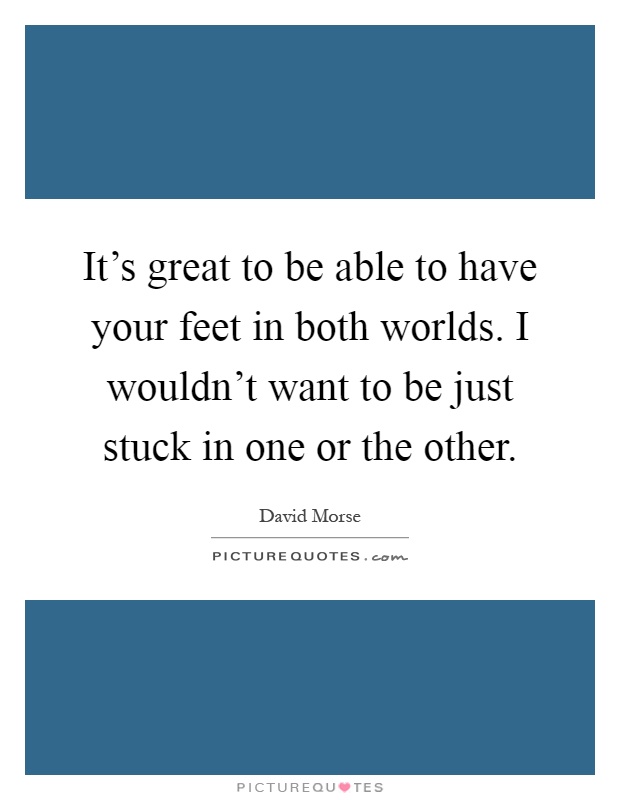 It's great to be able to have your feet in both worlds. I wouldn't want to be just stuck in one or the other Picture Quote #1