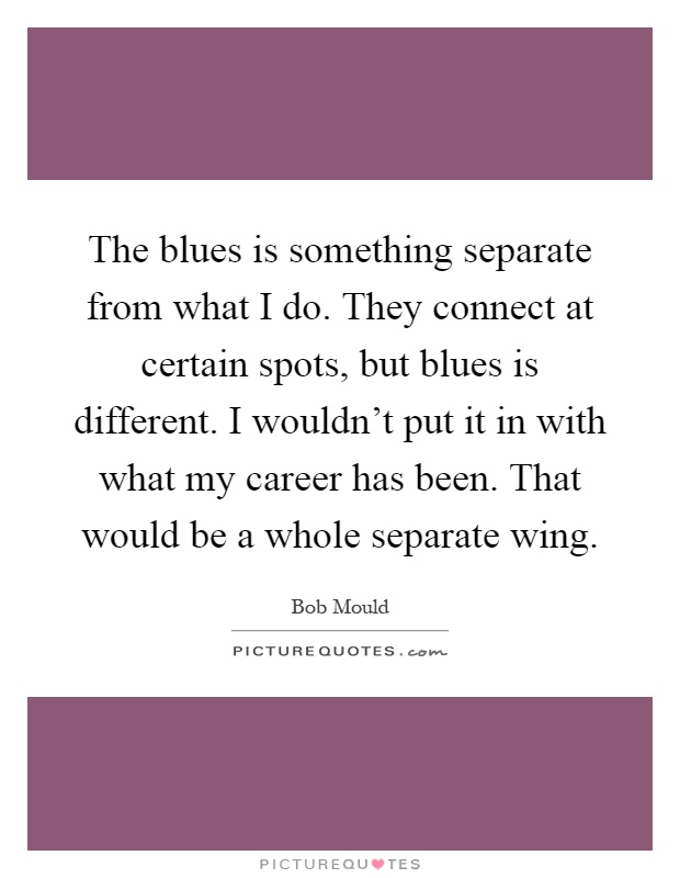 The blues is something separate from what I do. They connect at certain spots, but blues is different. I wouldn't put it in with what my career has been. That would be a whole separate wing Picture Quote #1