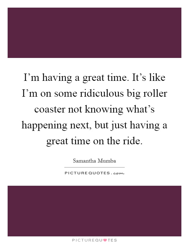 I'm having a great time. It's like I'm on some ridiculous big roller coaster not knowing what's happening next, but just having a great time on the ride Picture Quote #1