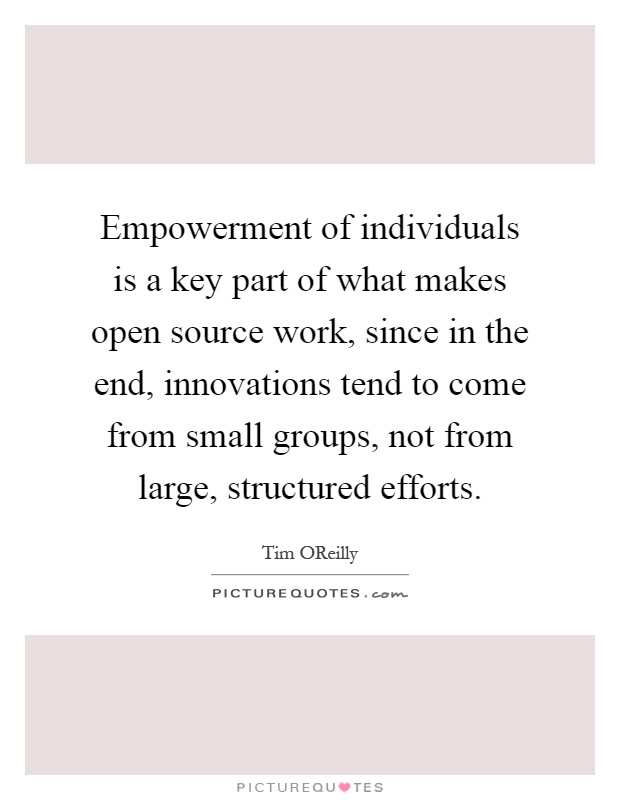 Empowerment of individuals is a key part of what makes open source work, since in the end, innovations tend to come from small groups, not from large, structured efforts Picture Quote #1