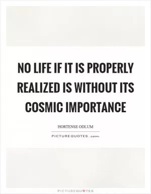 No life if it is properly realized is without its cosmic importance Picture Quote #1