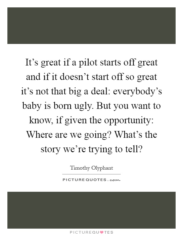It's great if a pilot starts off great and if it doesn't start off so great it's not that big a deal: everybody's baby is born ugly. But you want to know, if given the opportunity: Where are we going? What's the story we're trying to tell? Picture Quote #1