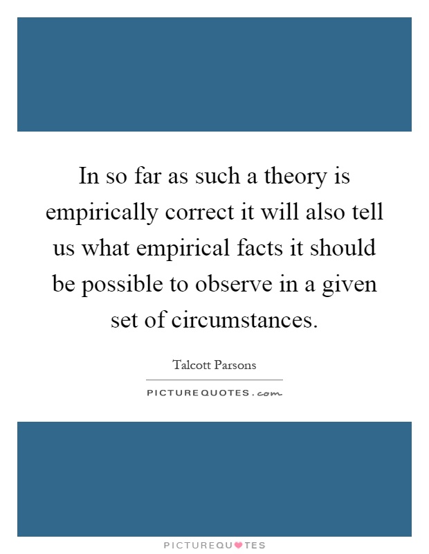 In so far as such a theory is empirically correct it will also tell us what empirical facts it should be possible to observe in a given set of circumstances Picture Quote #1