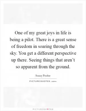 One of my great joys in life is being a pilot. There is a great sense of freedom in soaring through the sky. You get a different perspective up there. Seeing things that aren’t so apparent from the ground Picture Quote #1