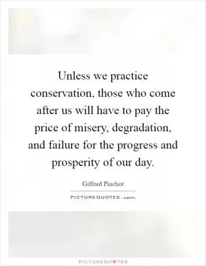 Unless we practice conservation, those who come after us will have to pay the price of misery, degradation, and failure for the progress and prosperity of our day Picture Quote #1