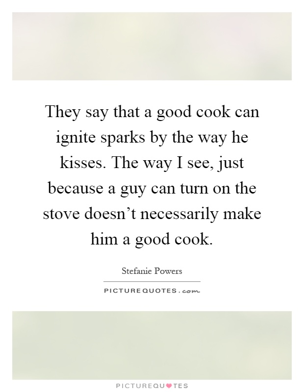 They say that a good cook can ignite sparks by the way he kisses. The way I see, just because a guy can turn on the stove doesn't necessarily make him a good cook Picture Quote #1