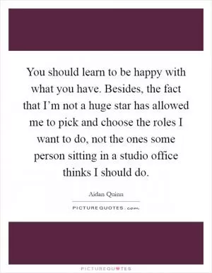 You should learn to be happy with what you have. Besides, the fact that I’m not a huge star has allowed me to pick and choose the roles I want to do, not the ones some person sitting in a studio office thinks I should do Picture Quote #1