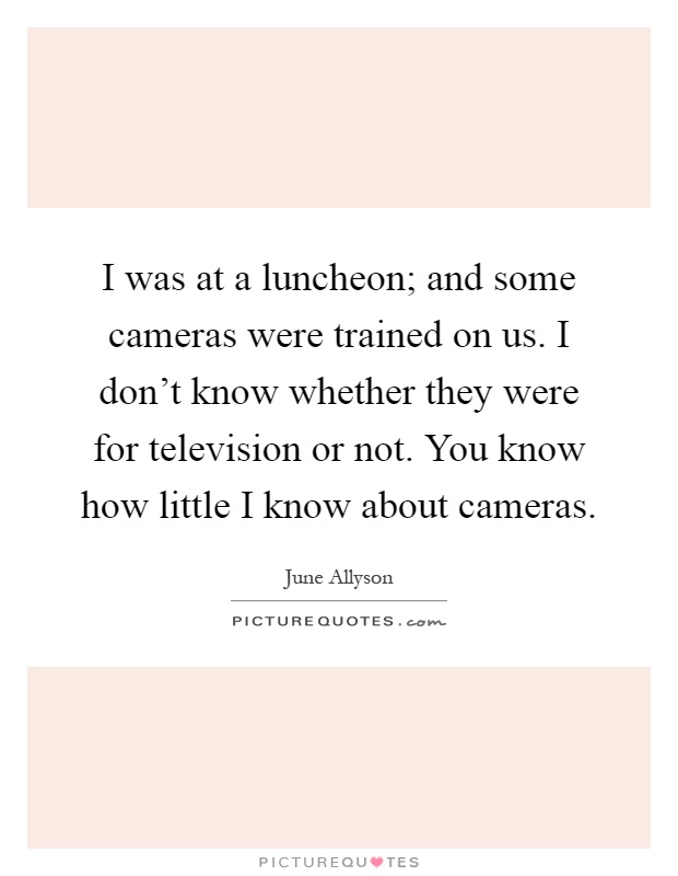 I was at a luncheon; and some cameras were trained on us. I don't know whether they were for television or not. You know how little I know about cameras Picture Quote #1