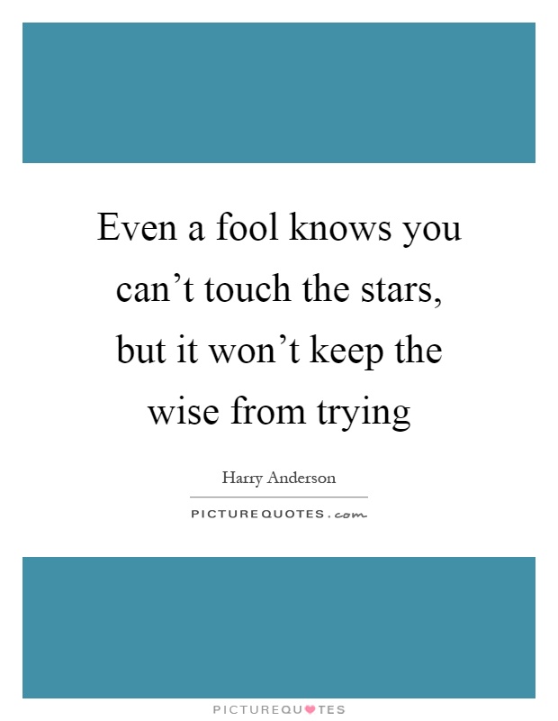 Even a fool knows you can't touch the stars, but it won't keep the wise from trying Picture Quote #1