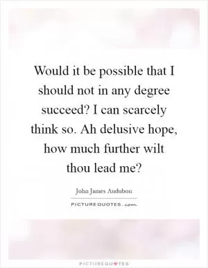 Would it be possible that I should not in any degree succeed? I can scarcely think so. Ah delusive hope, how much further wilt thou lead me? Picture Quote #1