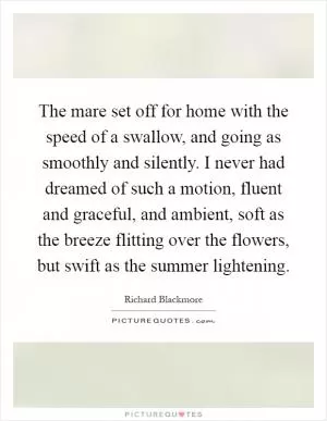 The mare set off for home with the speed of a swallow, and going as smoothly and silently. I never had dreamed of such a motion, fluent and graceful, and ambient, soft as the breeze flitting over the flowers, but swift as the summer lightening Picture Quote #1