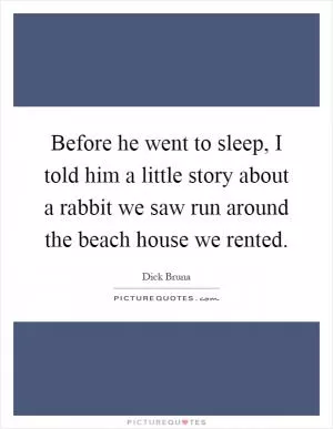 Before he went to sleep, I told him a little story about a rabbit we saw run around the beach house we rented Picture Quote #1