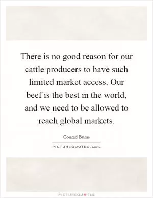 There is no good reason for our cattle producers to have such limited market access. Our beef is the best in the world, and we need to be allowed to reach global markets Picture Quote #1