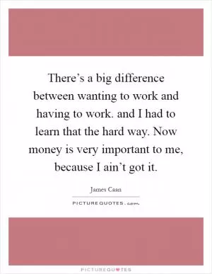 There’s a big difference between wanting to work and having to work. and I had to learn that the hard way. Now money is very important to me, because I ain’t got it Picture Quote #1