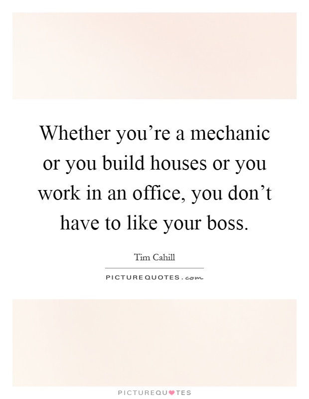 Whether you're a mechanic or you build houses or you work in an office, you don't have to like your boss Picture Quote #1