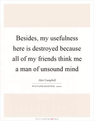Besides, my usefulness here is destroyed because all of my friends think me a man of unsound mind Picture Quote #1