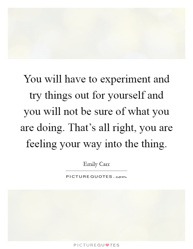 You will have to experiment and try things out for yourself and you will not be sure of what you are doing. That's all right, you are feeling your way into the thing Picture Quote #1