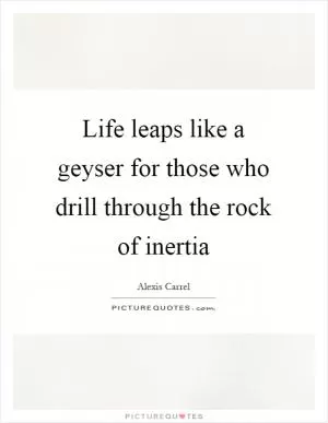 Life leaps like a geyser for those who drill through the rock of inertia Picture Quote #1