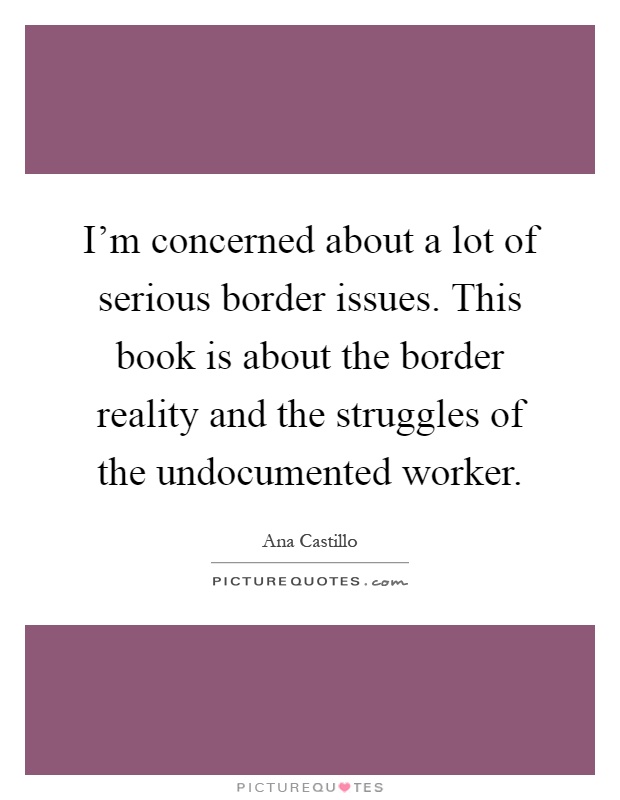 I'm concerned about a lot of serious border issues. This book is about the border reality and the struggles of the undocumented worker Picture Quote #1
