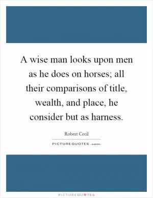 A wise man looks upon men as he does on horses; all their comparisons of title, wealth, and place, he consider but as harness Picture Quote #1