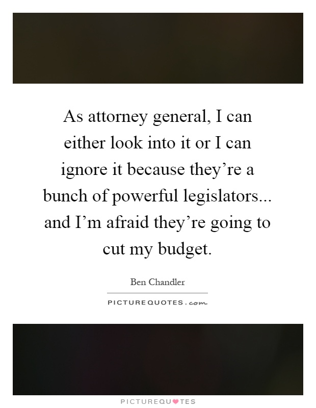 As attorney general, I can either look into it or I can ignore it because they're a bunch of powerful legislators... and I'm afraid they're going to cut my budget Picture Quote #1