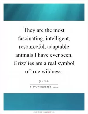 They are the most fascinating, intelligent, resourceful, adaptable animals I have ever seen. Grizzlies are a real symbol of true wildness Picture Quote #1