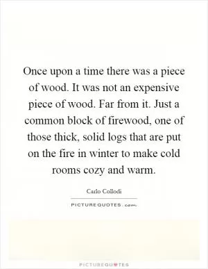 Once upon a time there was a piece of wood. It was not an expensive piece of wood. Far from it. Just a common block of firewood, one of those thick, solid logs that are put on the fire in winter to make cold rooms cozy and warm Picture Quote #1