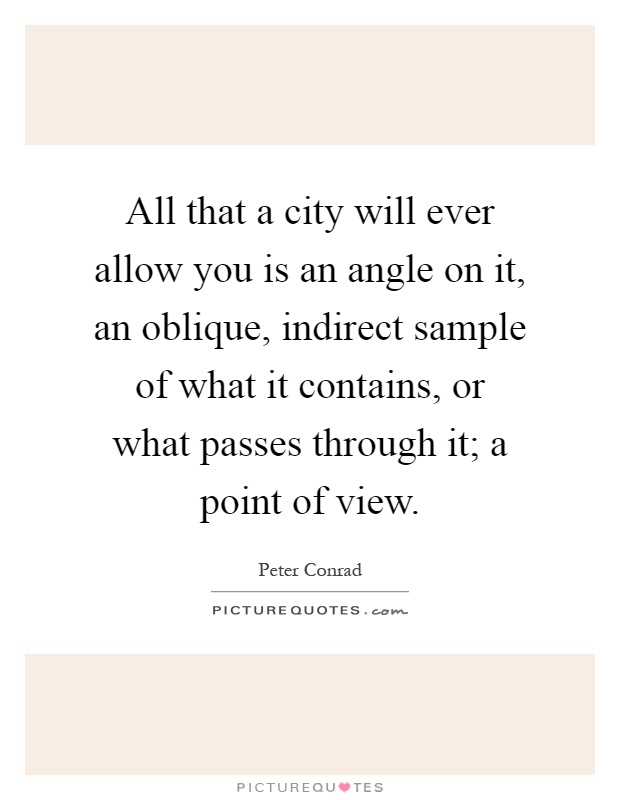 All that a city will ever allow you is an angle on it, an oblique, indirect sample of what it contains, or what passes through it; a point of view Picture Quote #1