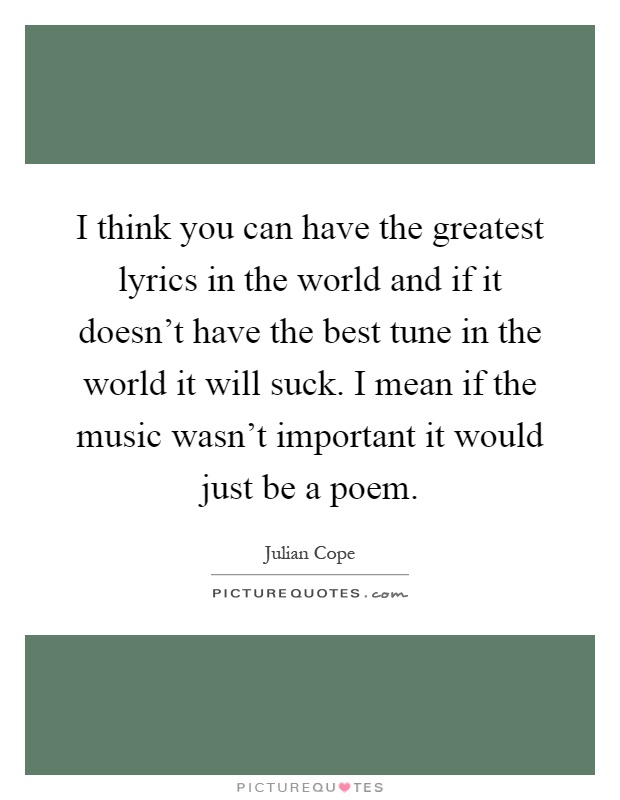I think you can have the greatest lyrics in the world and if it doesn't have the best tune in the world it will suck. I mean if the music wasn't important it would just be a poem Picture Quote #1