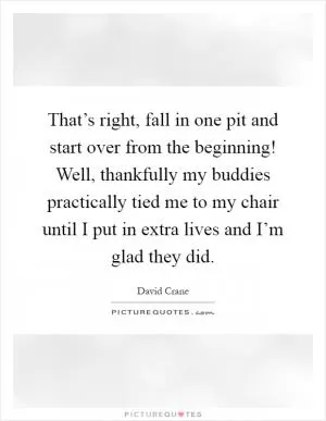 That’s right, fall in one pit and start over from the beginning! Well, thankfully my buddies practically tied me to my chair until I put in extra lives and I’m glad they did Picture Quote #1