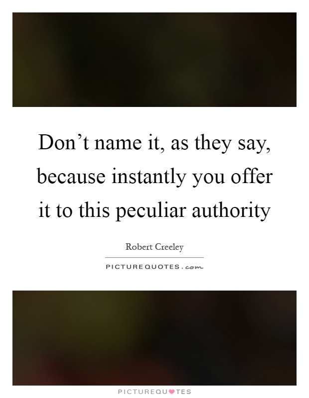 Don't name it, as they say, because instantly you offer it to this peculiar authority Picture Quote #1