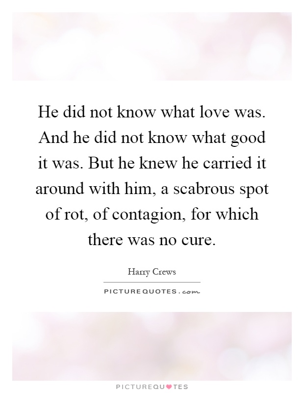 He did not know what love was. And he did not know what good it was. But he knew he carried it around with him, a scabrous spot of rot, of contagion, for which there was no cure Picture Quote #1