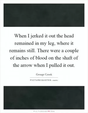 When I jerked it out the head remained in my leg, where it remains still. There were a couple of inches of blood on the shaft of the arrow when I pulled it out Picture Quote #1