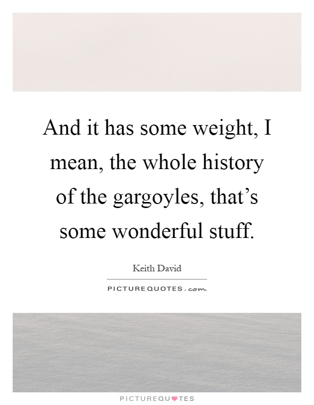 And it has some weight, I mean, the whole history of the gargoyles, that's some wonderful stuff Picture Quote #1