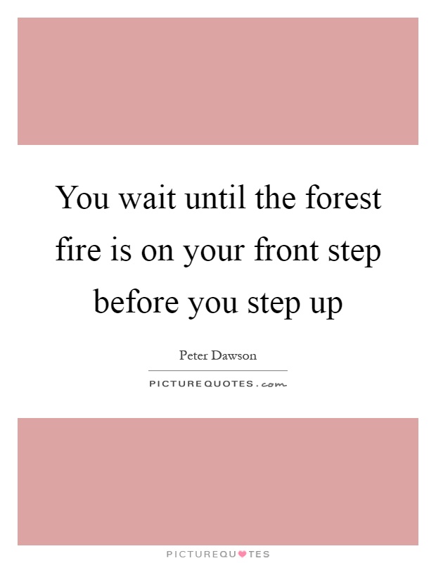 You wait until the forest fire is on your front step before you step up Picture Quote #1