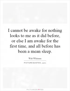I cannot be awake for nothing looks to me as it did before, or else I am awake for the first time, and all before has been a mean sleep Picture Quote #1