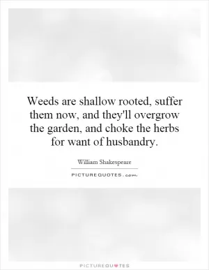 Weeds are shallow rooted, suffer them now, and they'll overgrow the garden, and choke the herbs for want of husbandry Picture Quote #1