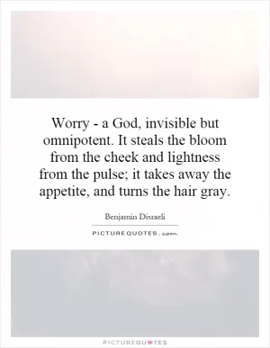 Worry - a God, invisible but omnipotent. It steals the bloom from the cheek and lightness from the pulse; it takes away the appetite, and turns the hair gray Picture Quote #1