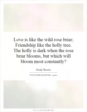 Love is like the wild rose briar; Friendship like the holly tree. The holly is dark when the rose briar blooms, but which will bloom most constantly? Picture Quote #1