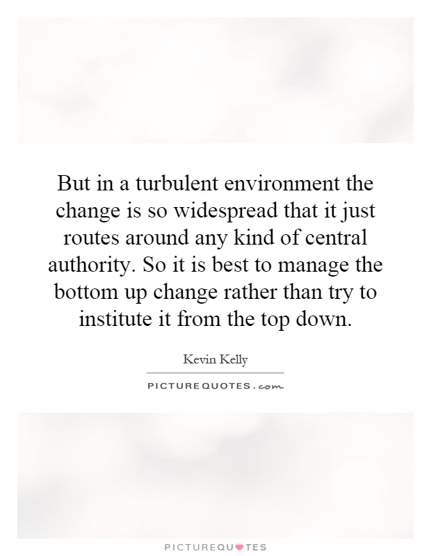But in a turbulent environment the change is so widespread that it just routes around any kind of central authority. So it is best to manage the bottom up change rather than try to institute it from the top down Picture Quote #1