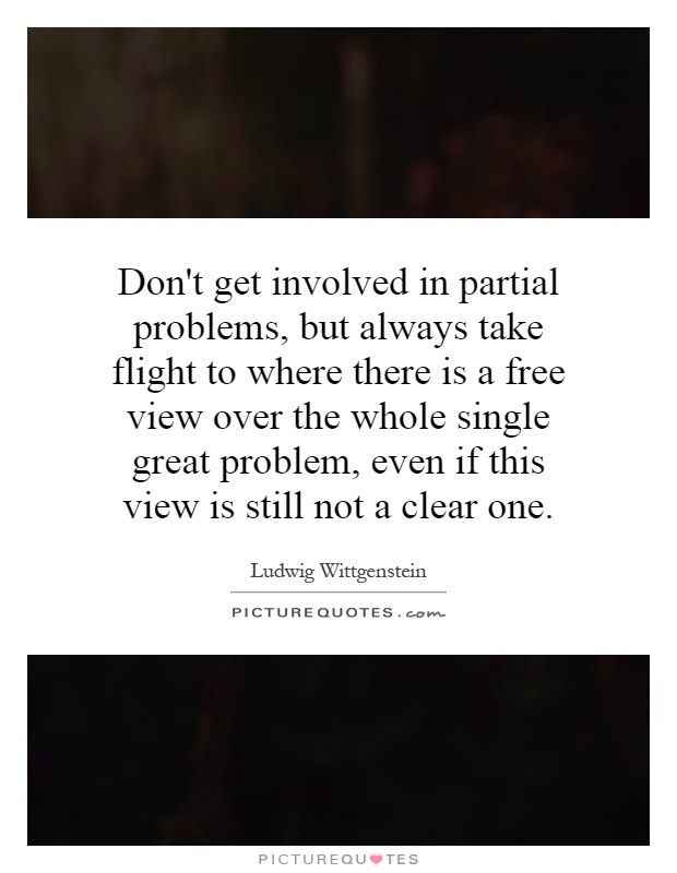 Don't get involved in partial problems, but always take flight to where there is a free view over the whole single great problem, even if this view is still not a clear one Picture Quote #1