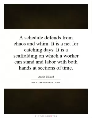A schedule defends from chaos and whim. It is a net for catching days. It is a scaffolding on which a worker can stand and labor with both hands at sections of time Picture Quote #1