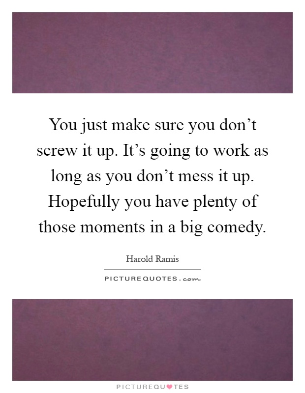 You just make sure you don't screw it up. It's going to work as long as you don't mess it up. Hopefully you have plenty of those moments in a big comedy Picture Quote #1