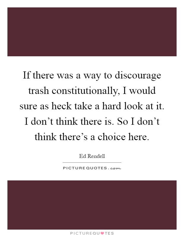 If there was a way to discourage trash constitutionally, I would sure as heck take a hard look at it. I don't think there is. So I don't think there's a choice here Picture Quote #1