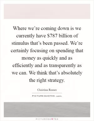 Where we’re coming down is we currently have $787 billion of stimulus that’s been passed. We’re certainly focusing on spending that money as quickly and as efficiently and as transparently as we can. We think that’s absolutely the right strategy Picture Quote #1