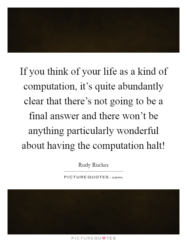If you think of your life as a kind of computation, it's quite abundantly clear that there's not going to be a final answer and there won't be anything particularly wonderful about having the computation halt! Picture Quote #1